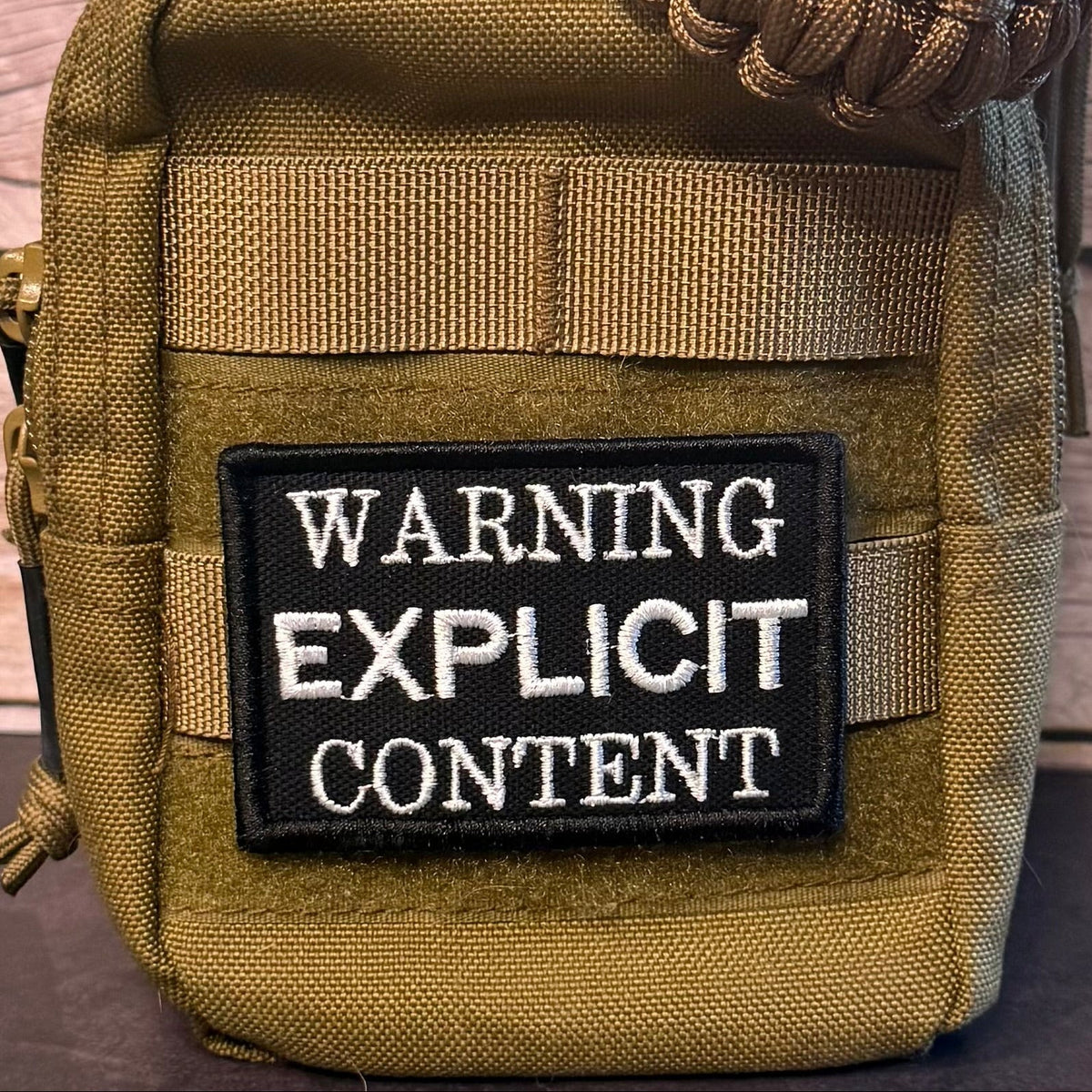 Explicit Content Warning Funny Morale Patch, 2x3" | Made in USA | VELCRO® Brand Hook Backing