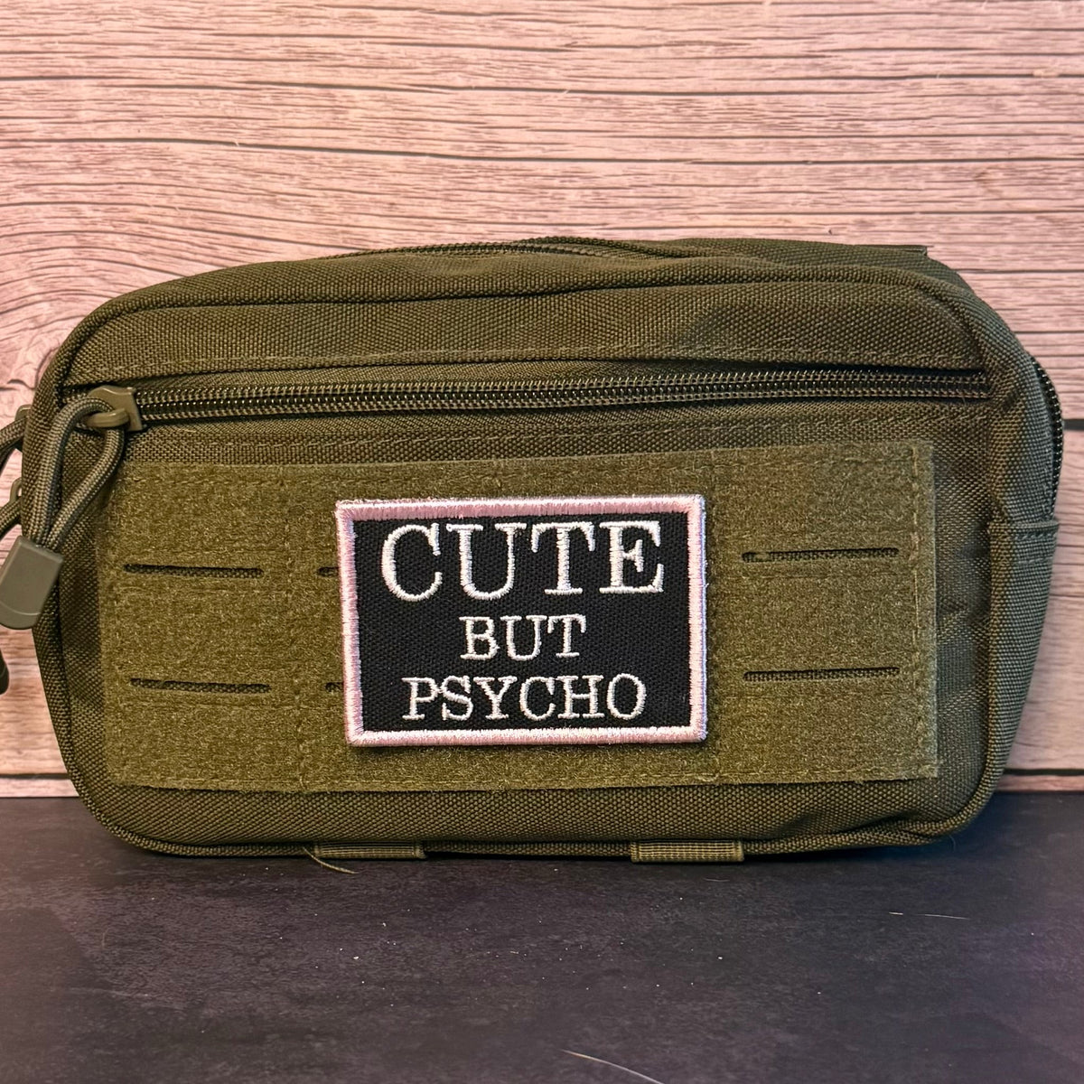 Cute But Psycho Funny Morale Patch, 2x3" | Made in USA | VELCRO® Brand Hook Backing