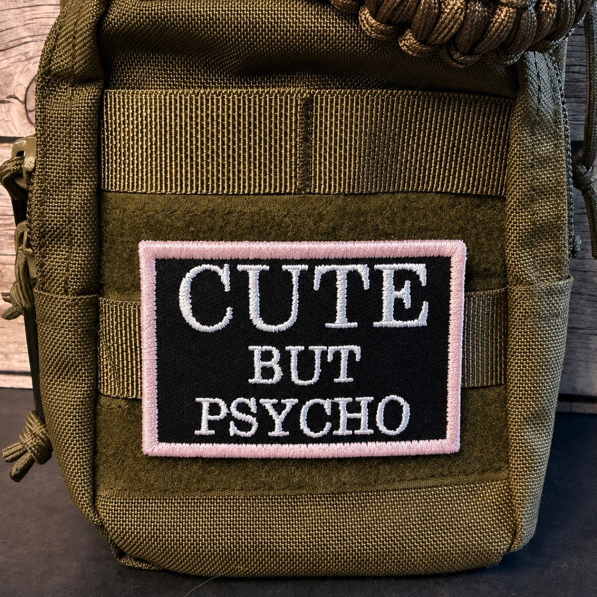 Cute But Psycho Funny Morale Patch, 2x3" | Made in USA | VELCRO® Brand Hook Backing