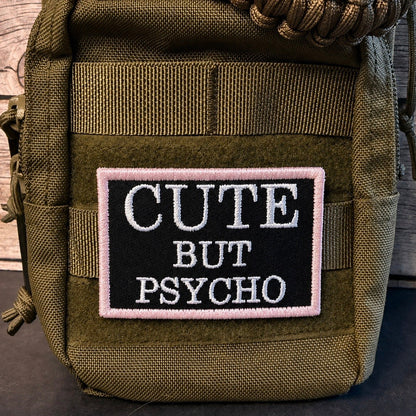 Cute But Psycho Funny Morale Patch, 2x3" | Made in USA | VELCRO® Brand Hook Backing