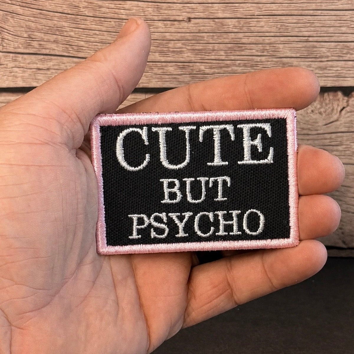 Cute But Psycho Funny Morale Patch, 2x3" | Made in USA | VELCRO® Brand Hook Backing