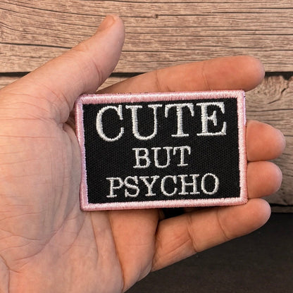 Cute But Psycho Funny Morale Patch, 2x3" | Made in USA | VELCRO® Brand Hook Backing