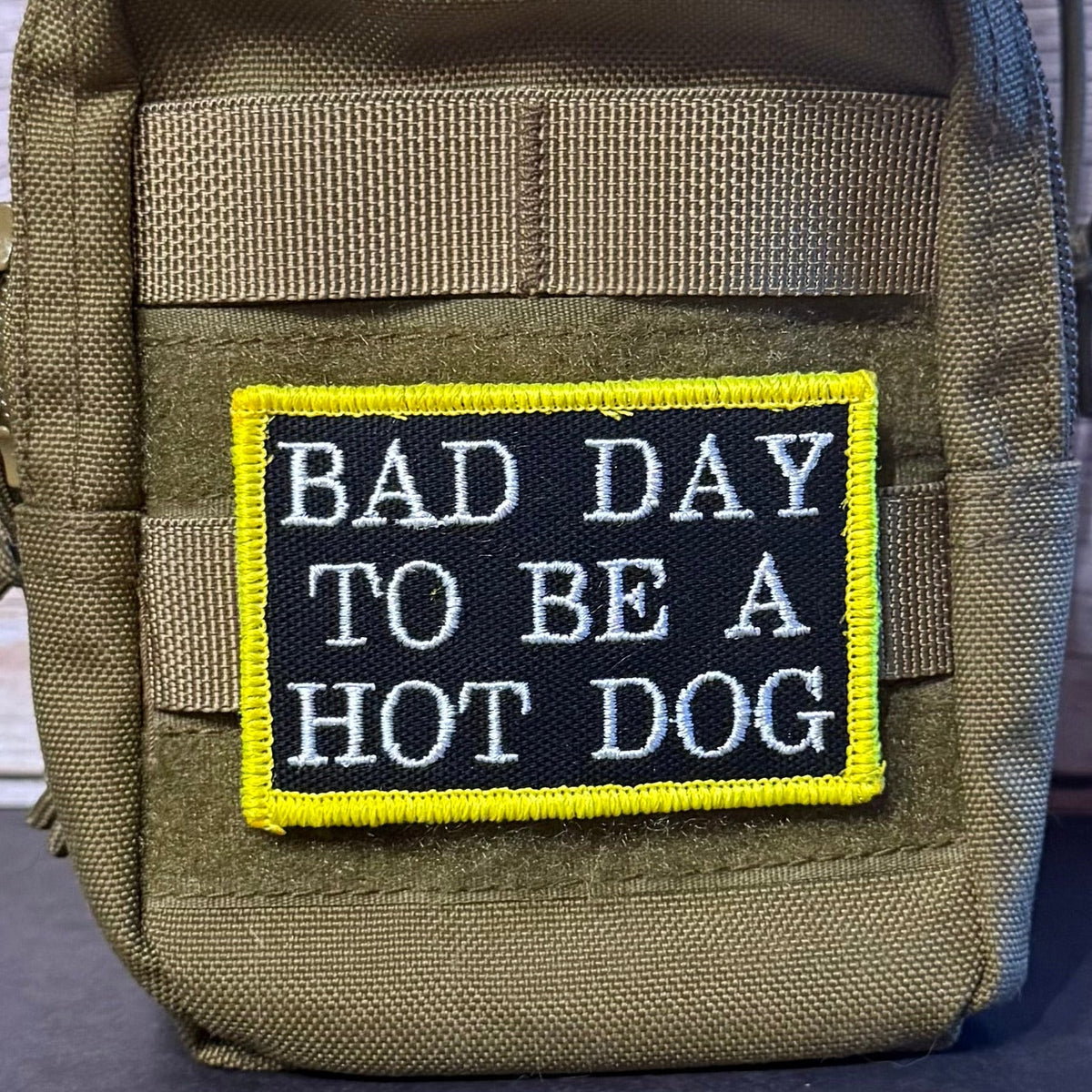 Bad Day To Be A Hot Dog Funny Embroidered Morale Patch, 2x3" | VELCRO® Brand Hook Backing