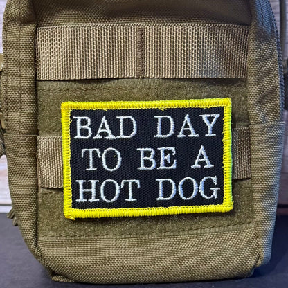 Bad Day To Be A Hot Dog Funny Embroidered Morale Patch, 2x3" | VELCRO® Brand Hook Backing