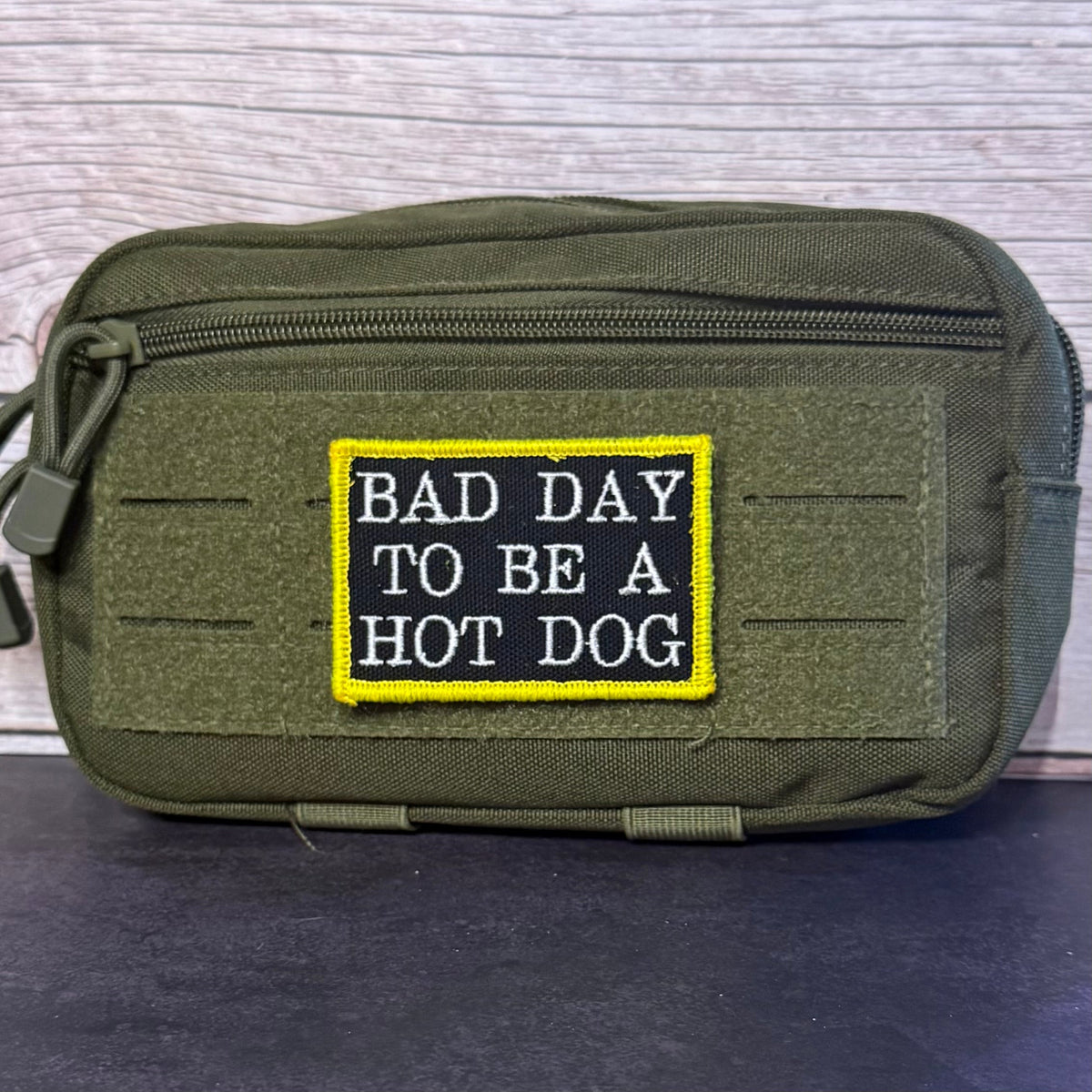Bad Day To Be A Hot Dog Funny Embroidered Morale Patch, 2x3" | VELCRO® Brand Hook Backing