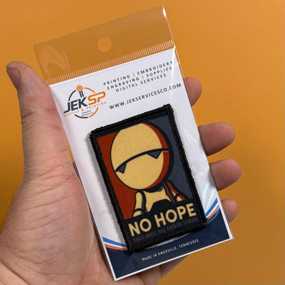 No Hope Meme Funny Morale Patch, Hitchhiker's Guide, 2x3" | Made in USA | VELCRO® Brand Hook Backing