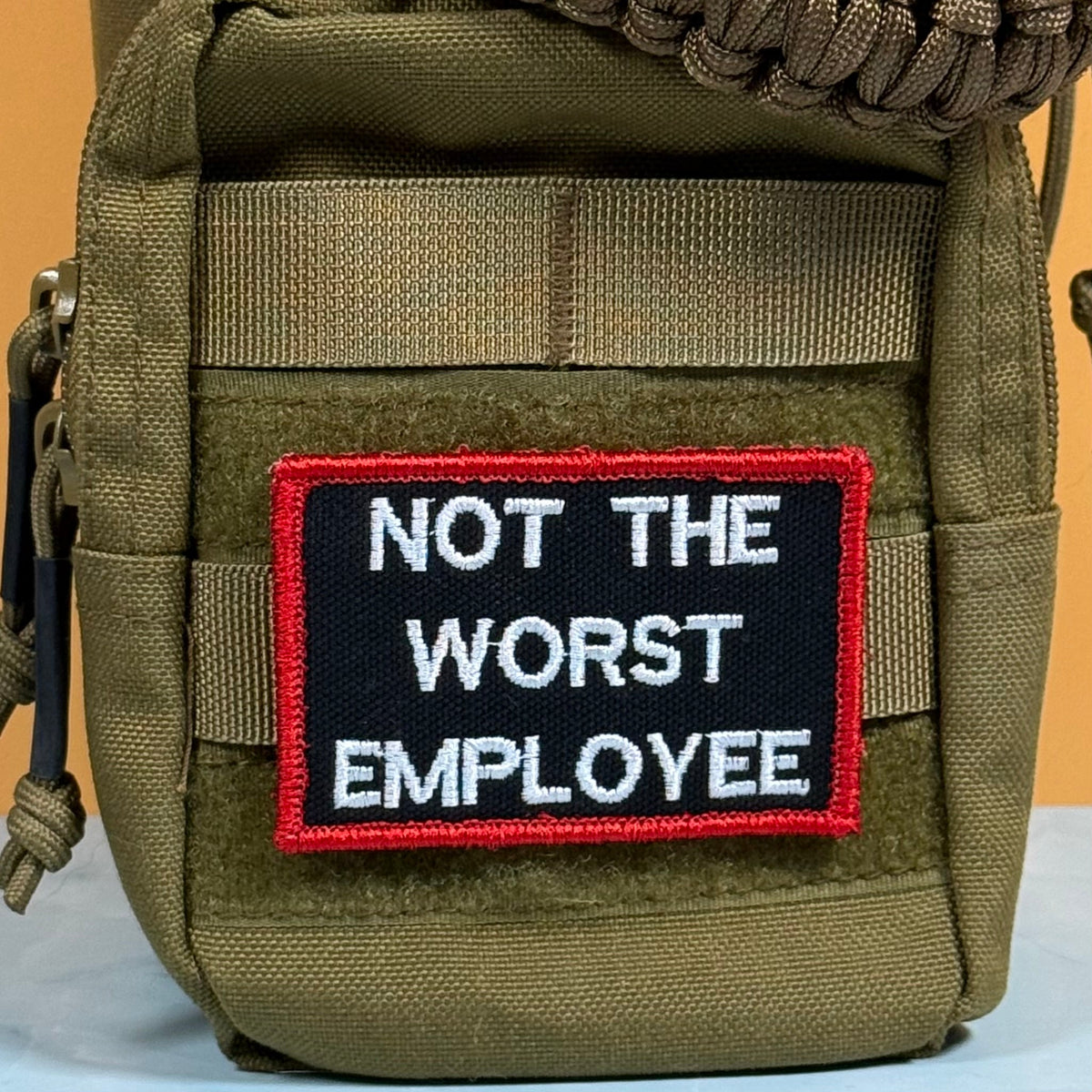 Not The Worst Employee Funny Morale Patch, 2x3" | Made in USA | VELCRO® Brand Hook Backing