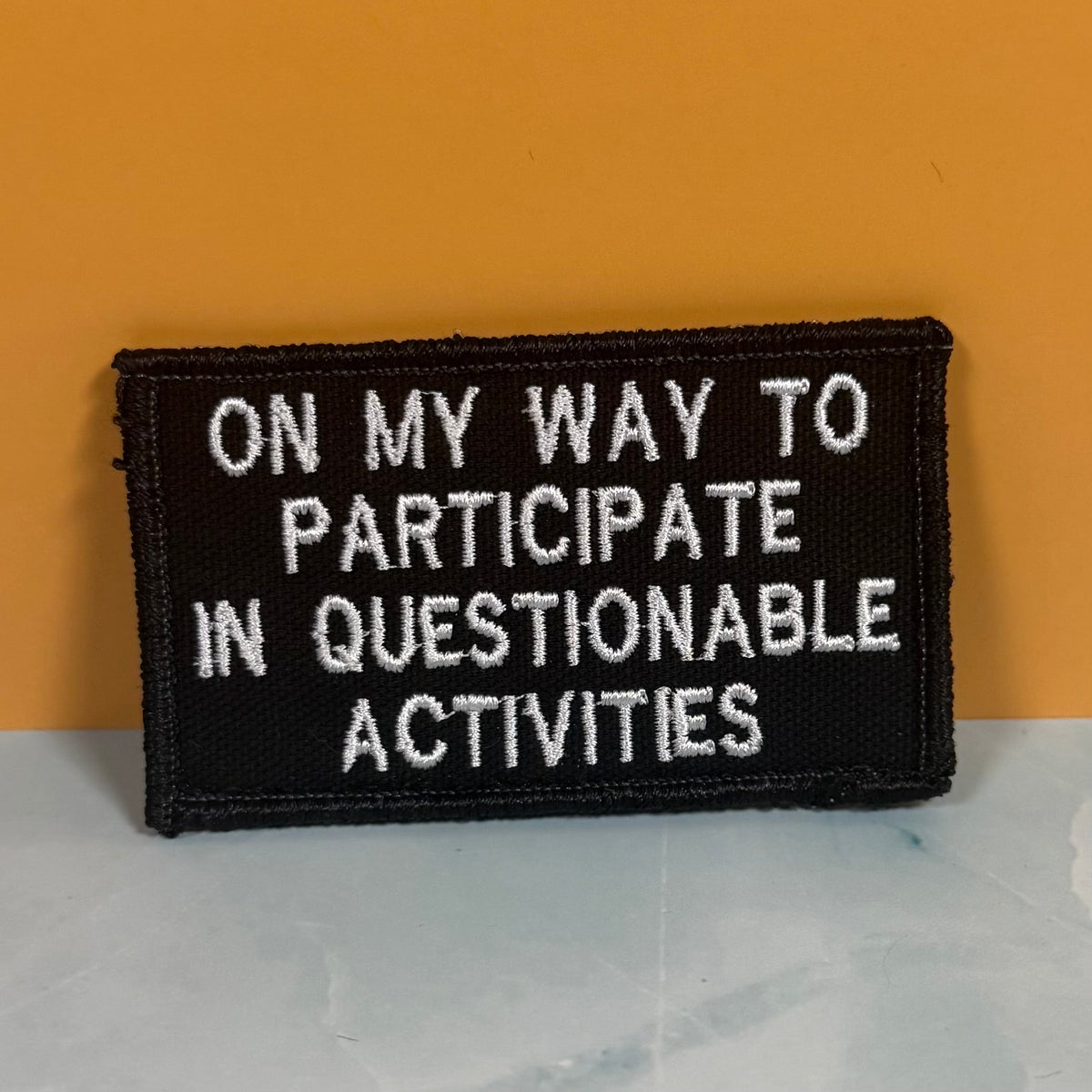 Participate In Questionable Activities Funny Morale Patch, 2x3.5" | Made in USA | VELCRO® Brand Hook Backing