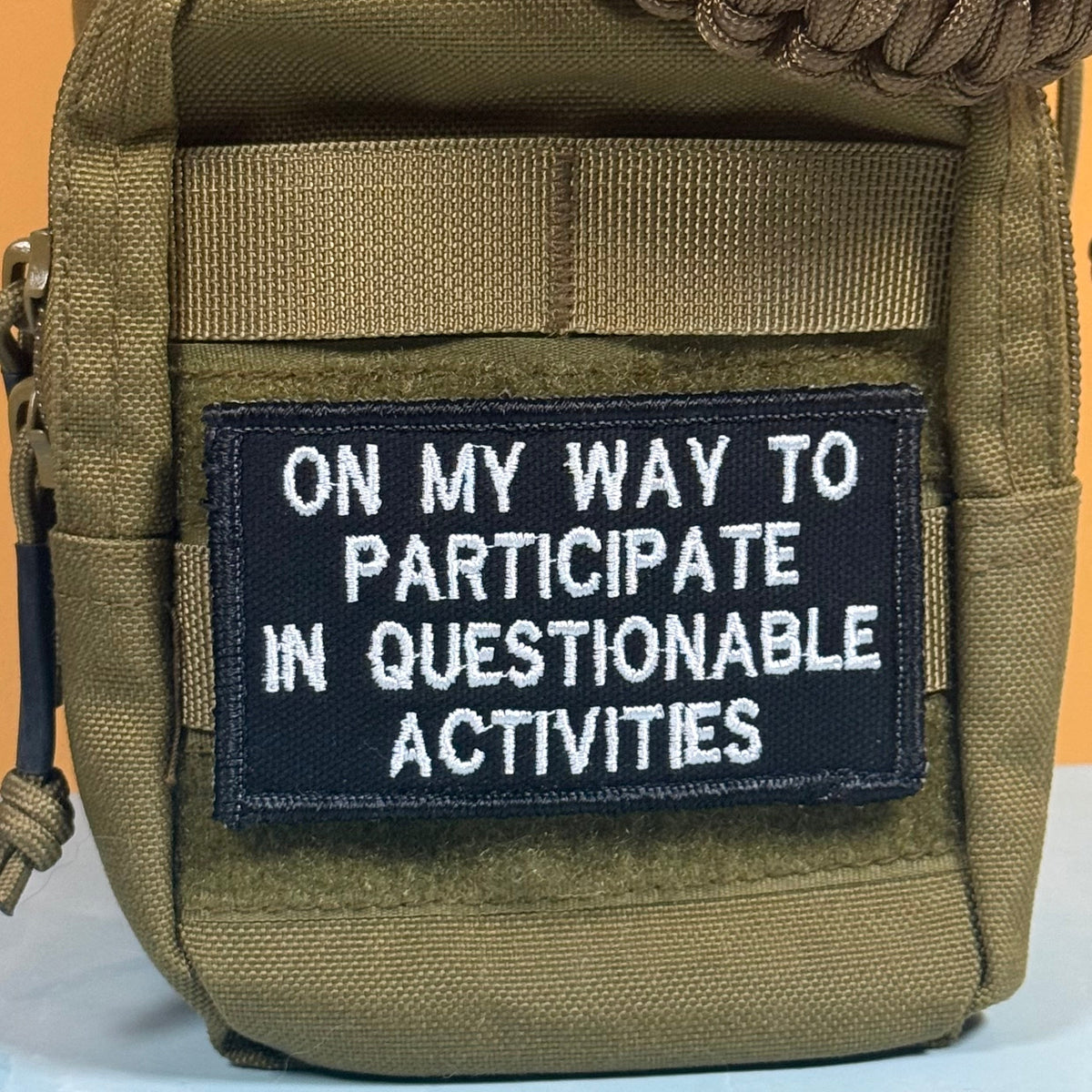 Participate In Questionable Activities Funny Morale Patch, 2x3.5" | Made in USA | VELCRO® Brand Hook Backing