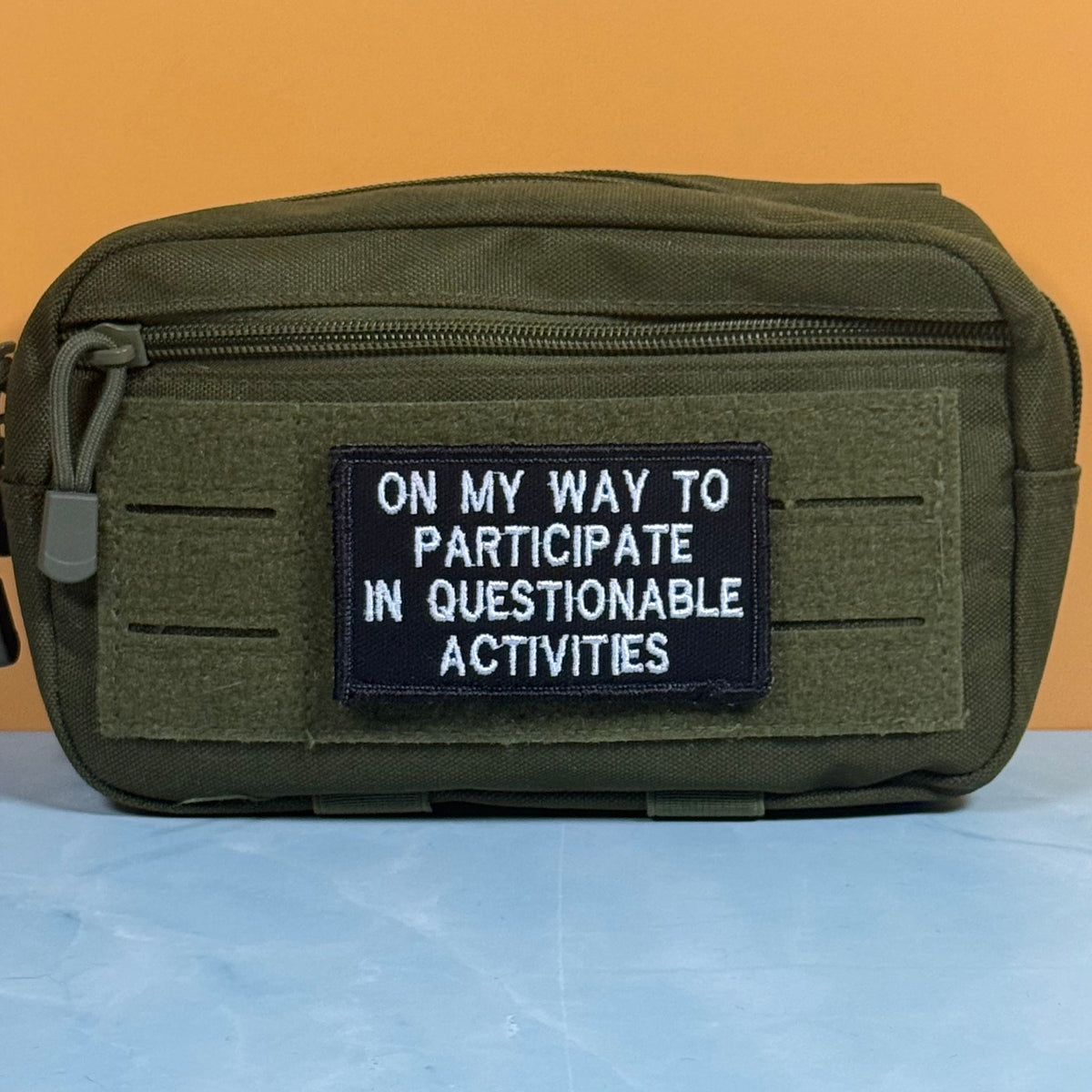 Participate In Questionable Activities Funny Morale Patch, 2x3.5" | Made in USA | VELCRO® Brand Hook Backing