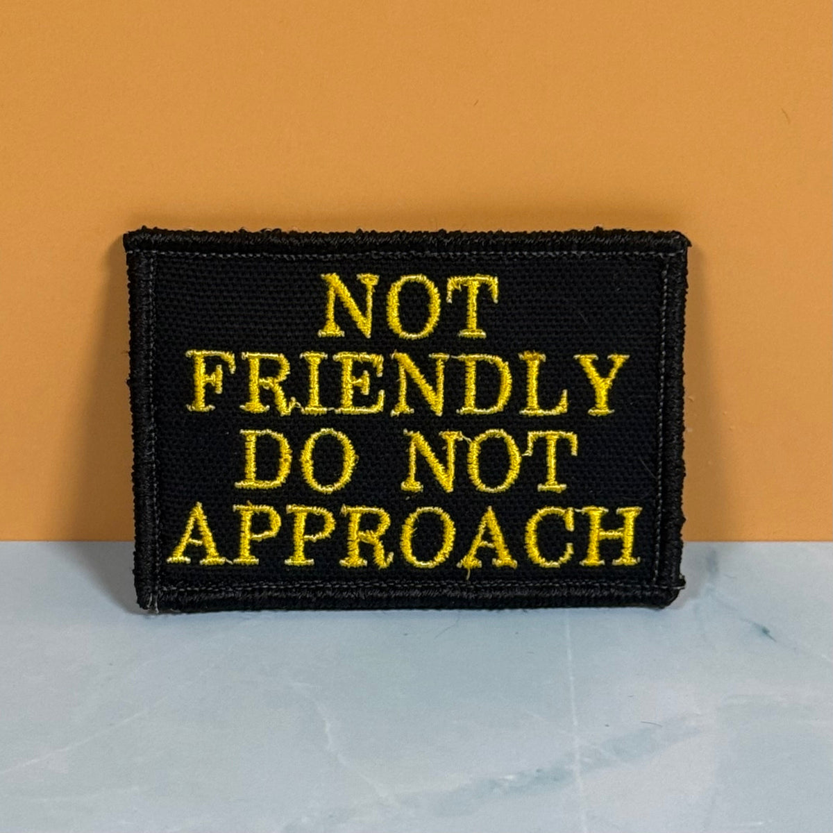 Not Friendly, Do Not Approach Funny Morale Patch, 2x3" | Made in USA | VELCRO® Brand Hook Backing