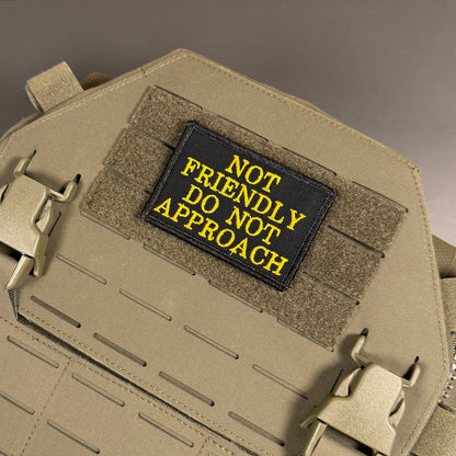 Not Friendly, Do Not Approach Funny Morale Patch, 2x3" | Made in USA | VELCRO® Brand Hook Backing