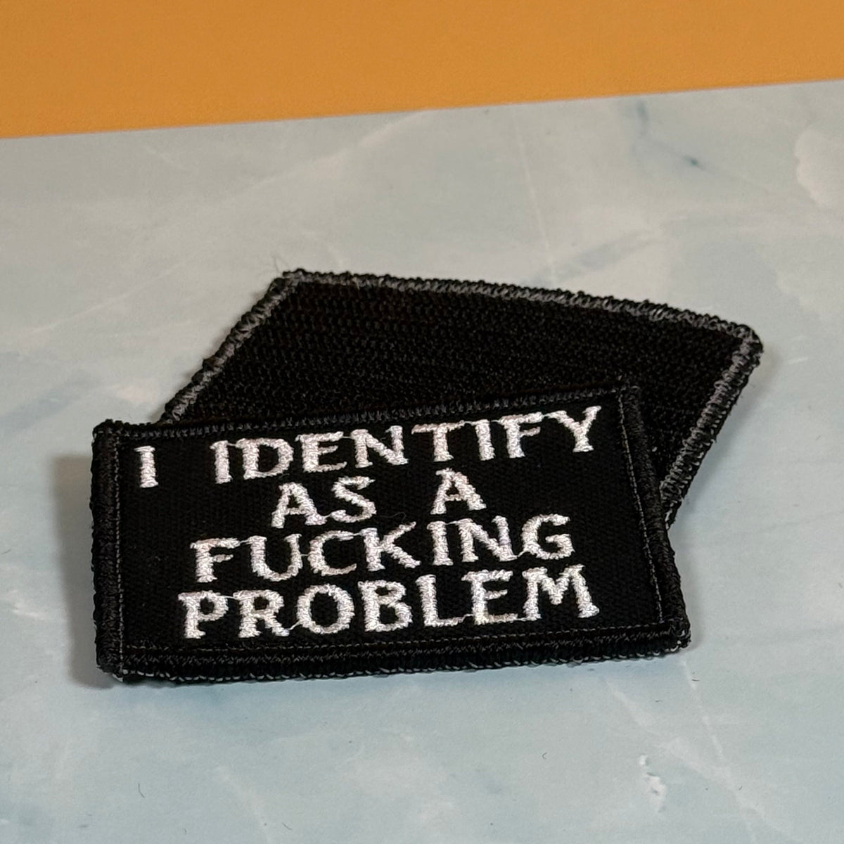 I Identify As The Problem Funny Embroidered Morale Patch, 2x3" | VELCRO® Brand Hook Backing