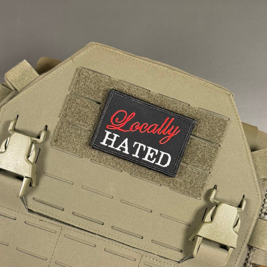 Locally Hated Funny Embroidered Morale Patch, 2x3" | VELCRO® Brand Hook Backing