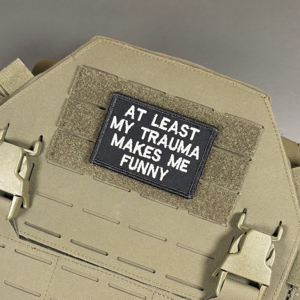At Least My Trauma Makes Me Funny Embroidered Morale Patch, 2x3" | VELCRO® Brand Hook Backing