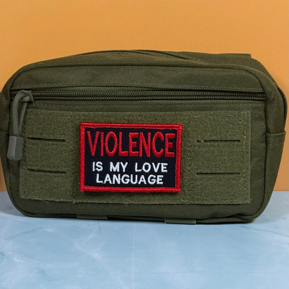 Violence Is My Love Language Funny Morale Patch, 2x3" | Made in USA | VELCRO® Brand Hook Backing