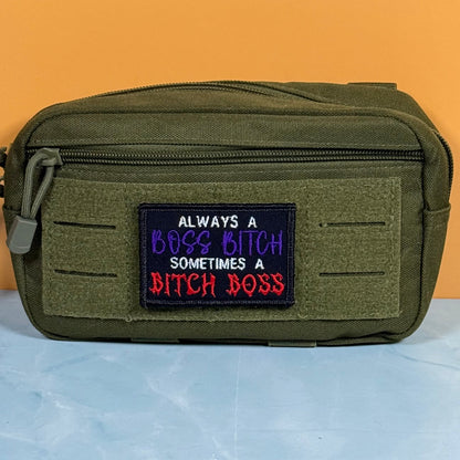 Boss B*tch, B*tch Boss Funny Morale Patch, 2x3" | Made in USA | VELCRO® Brand Hook Backing