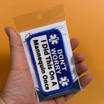 Don’t Worry I Did This On A Mannequin Once Funny Morale Patch, 2.25x4" | Made in USA | VELCRO® Brand Hook Backing