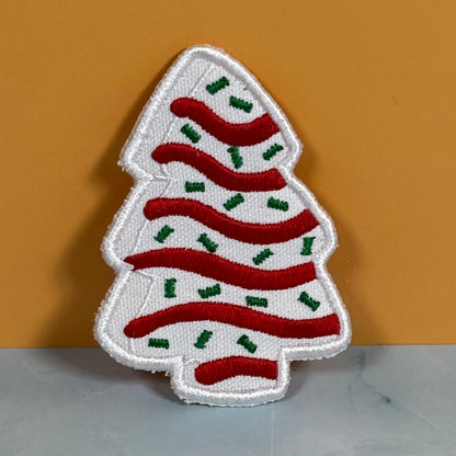 Christmas Tree Cake Funny Embroidered Morale Patch, 2.5x3.5" | VELCRO® Brand Hook Backing