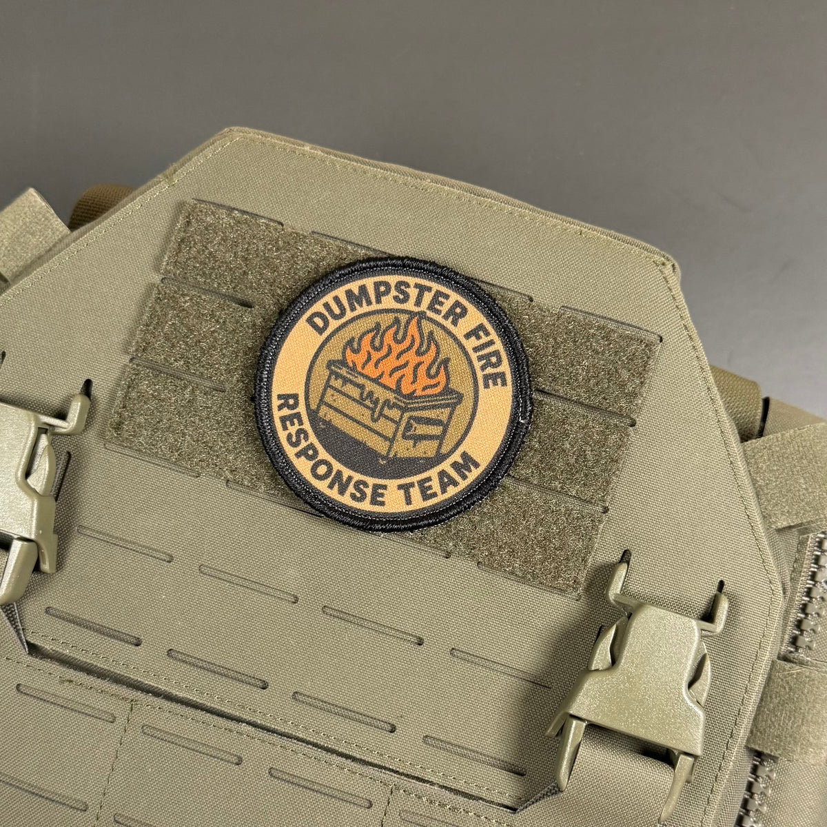 Dumpster Fire Response Team Funny Tactical Morale Patch, 3" Round | Made in USA | VELCRO® Brand Hook Backing