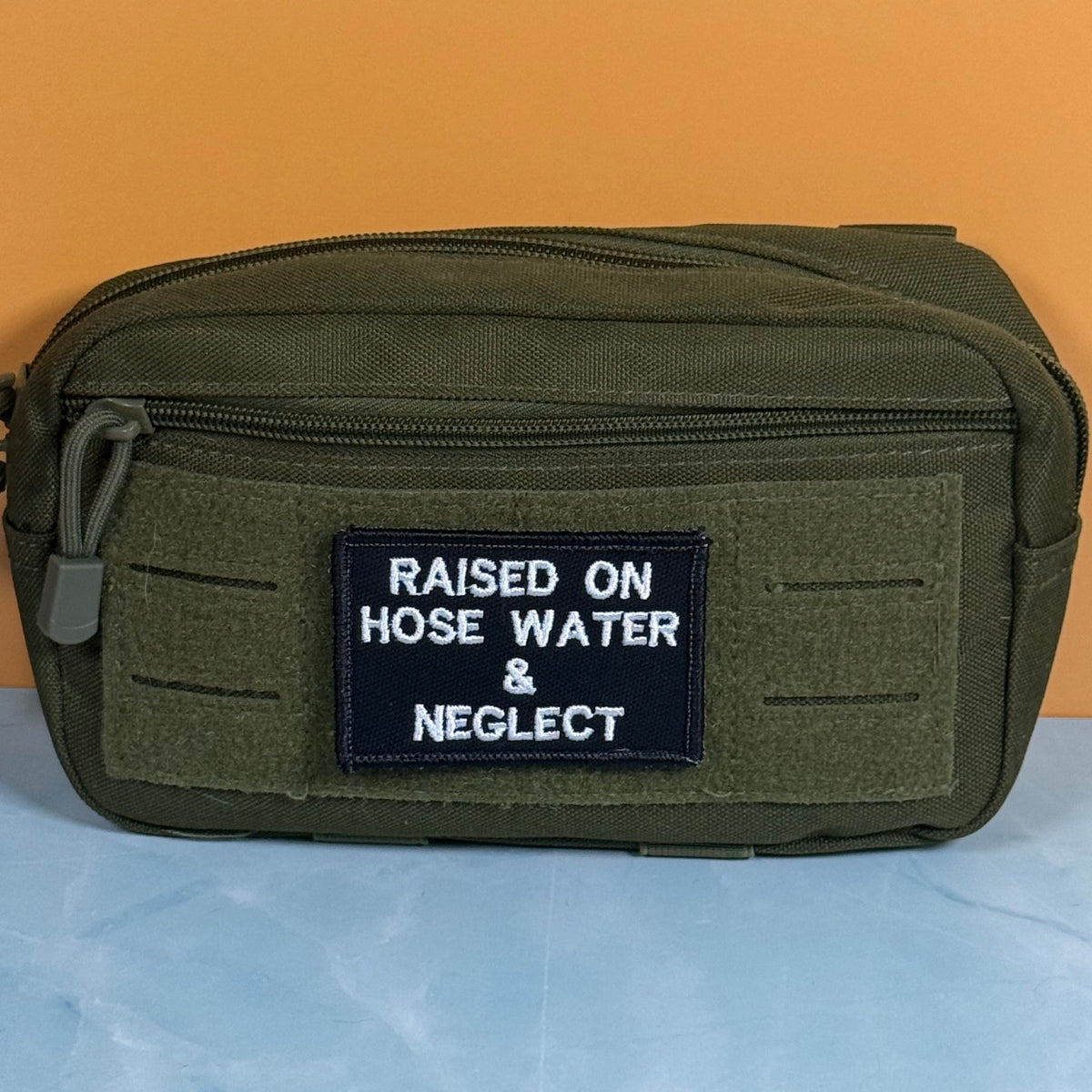 Raised on Hose Water & Neglect Funny Morale Patch, 2x3" | Made in USA | VELCRO® Brand Hook Backing