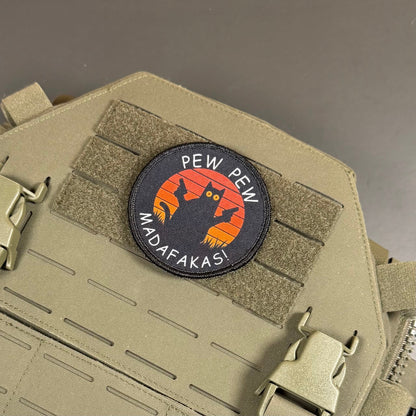 Pew Pew Madafakas Funny Cat Morale Patch, 3" Round | Made in USA | VELCRO® Brand Hook Backing