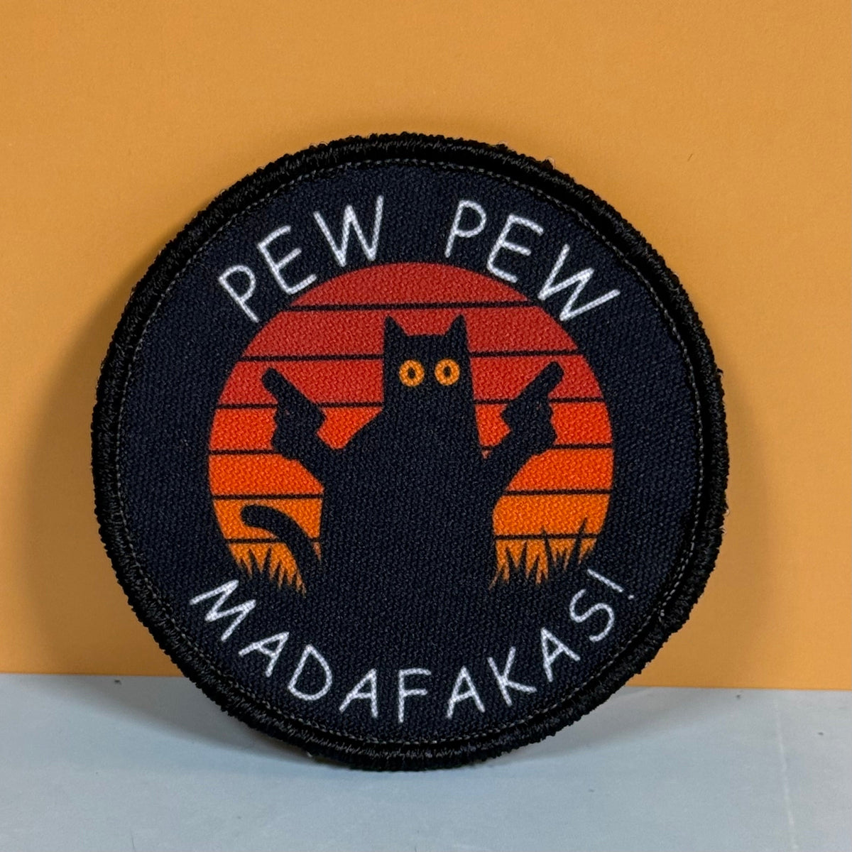 Pew Pew Madafakas Funny Cat Morale Patch, 3" Round | Made in USA | VELCRO® Brand Hook Backing