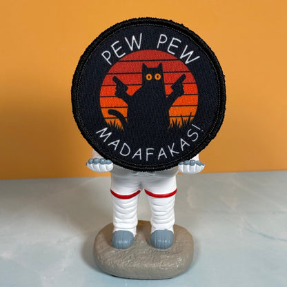 Pew Pew Madafakas Funny Cat Morale Patch, 3" Round | Made in USA | VELCRO® Brand Hook Backing