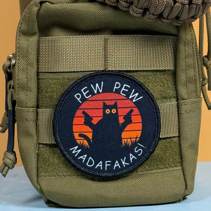 Pew Pew Madafakas Funny Cat Morale Patch, 3" Round | Made in USA | VELCRO® Brand Hook Backing