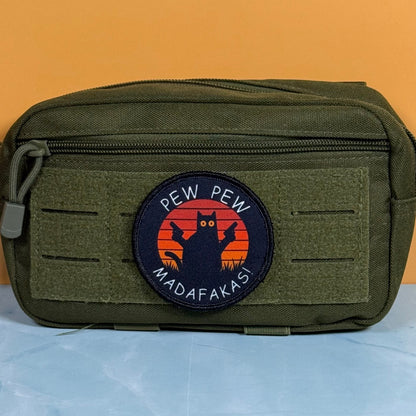 Pew Pew Madafakas Funny Cat Morale Patch, 3" Round | Made in USA | VELCRO® Brand Hook Backing