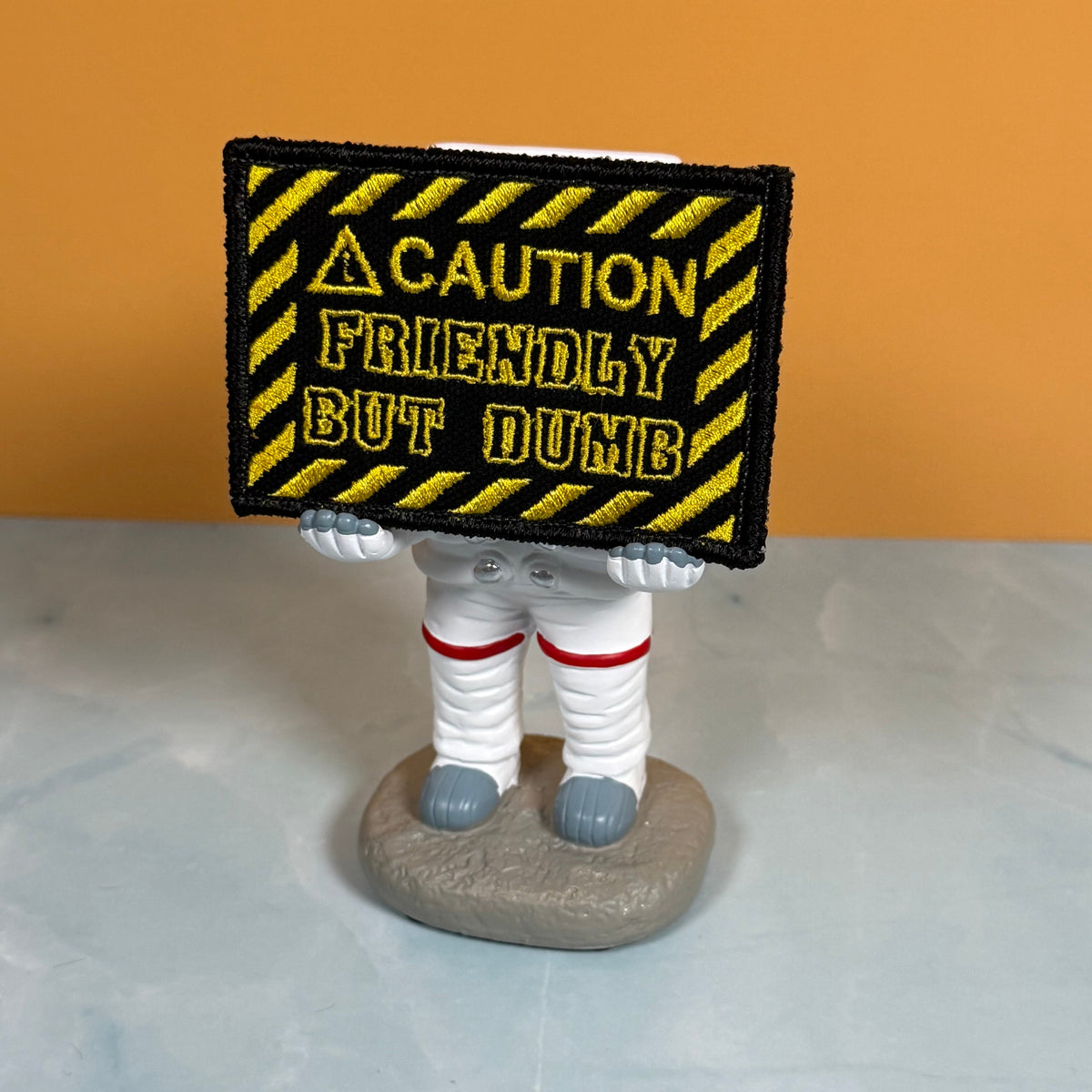 Caution Friendly But Dumb Funny Morale Patch, 2x3" | Made in USA | VELCRO® Brand Hook Backing