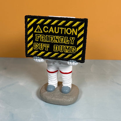 Caution Friendly But Dumb Funny Morale Patch, 2x3" | Made in USA | VELCRO® Brand Hook Backing