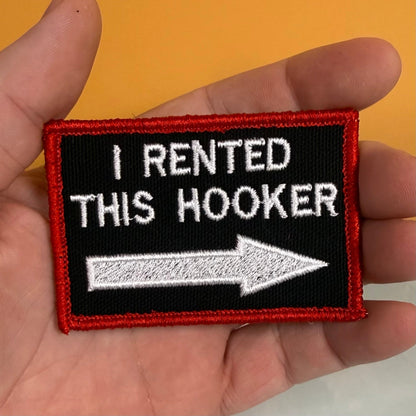 I Rented This Hooker Funny Morale Patch, 2x3" | Made in USA | VELCRO® Brand Hook Backing