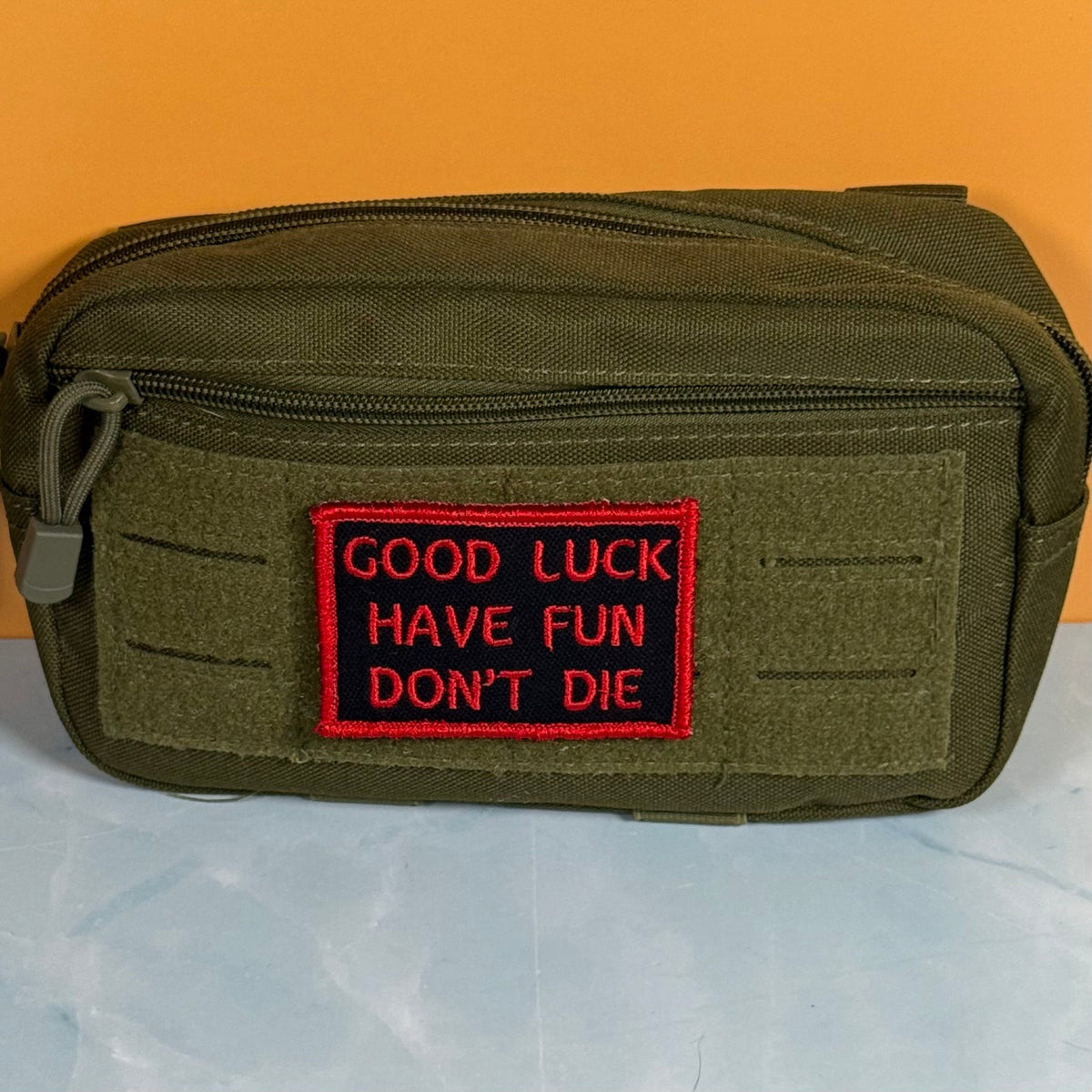 Good Luck, Have Fun, Don't Die Funny Morale Patch, 2x3" | Made in USA | VELCRO® Brand Hook Backing