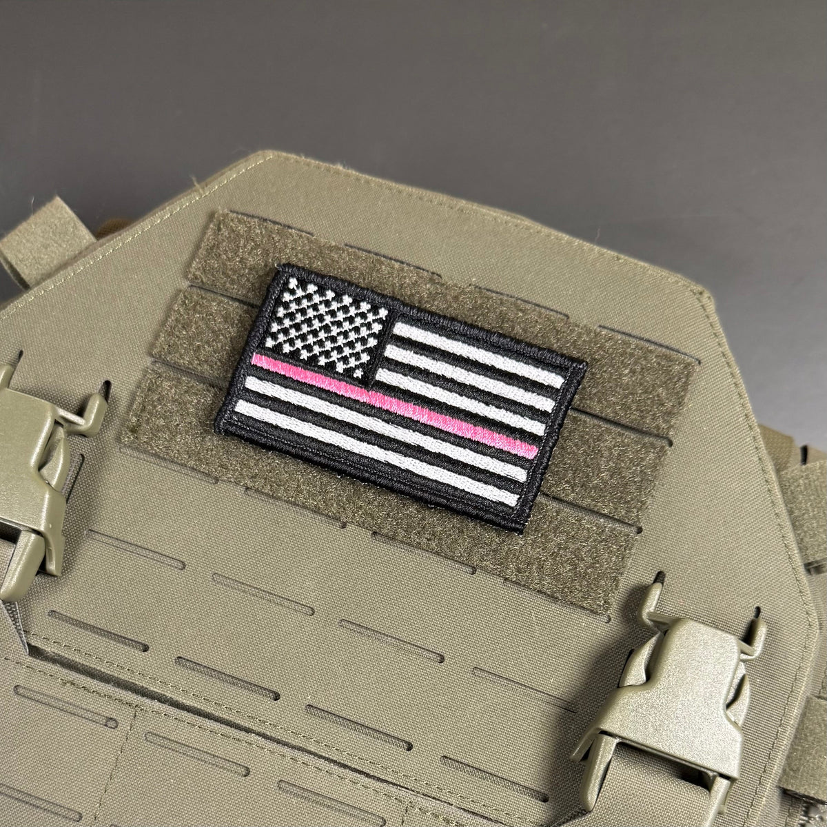 Breast Cancer Awareness Thin Pink Line American Flag Patch, 2x3.5" | Made in USA | VELCRO® Brand Hook Backing