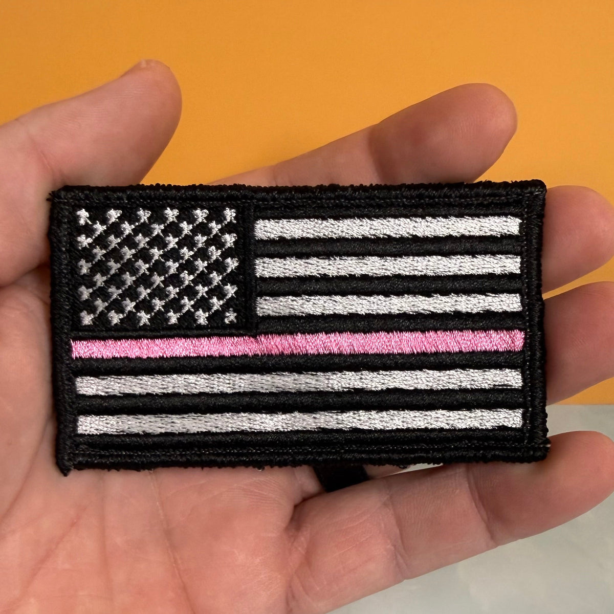 Breast Cancer Awareness Thin Pink Line American Flag Patch, 2x3.5" | Made in USA | VELCRO® Brand Hook Backing