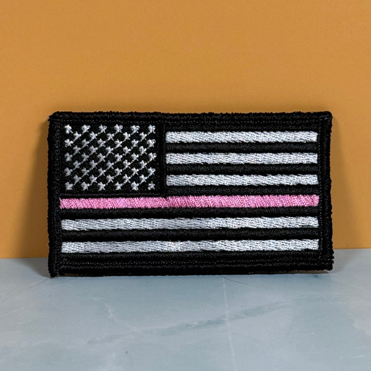 Breast Cancer Awareness Thin Pink Line American Flag Patch, 2x3.5" | Made in USA | VELCRO® Brand Hook Backing
