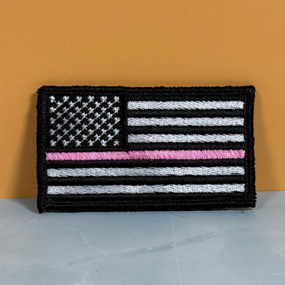 Breast Cancer Awareness Thin Pink Line American Flag Patch, 2x3.5" | Made in USA | VELCRO® Brand Hook Backing