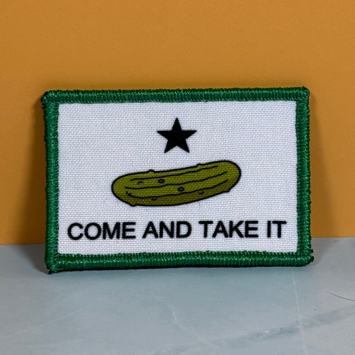 Come and Take It Pickle Texas Funny Printed Morale Patch, 2x3" | VELCRO® Brand Hook Backing