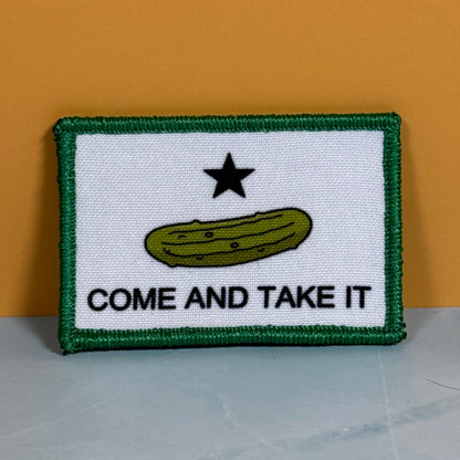 Come and Take It Pickle Texas Funny Printed Morale Patch, 2x3" | VELCRO® Brand Hook Backing
