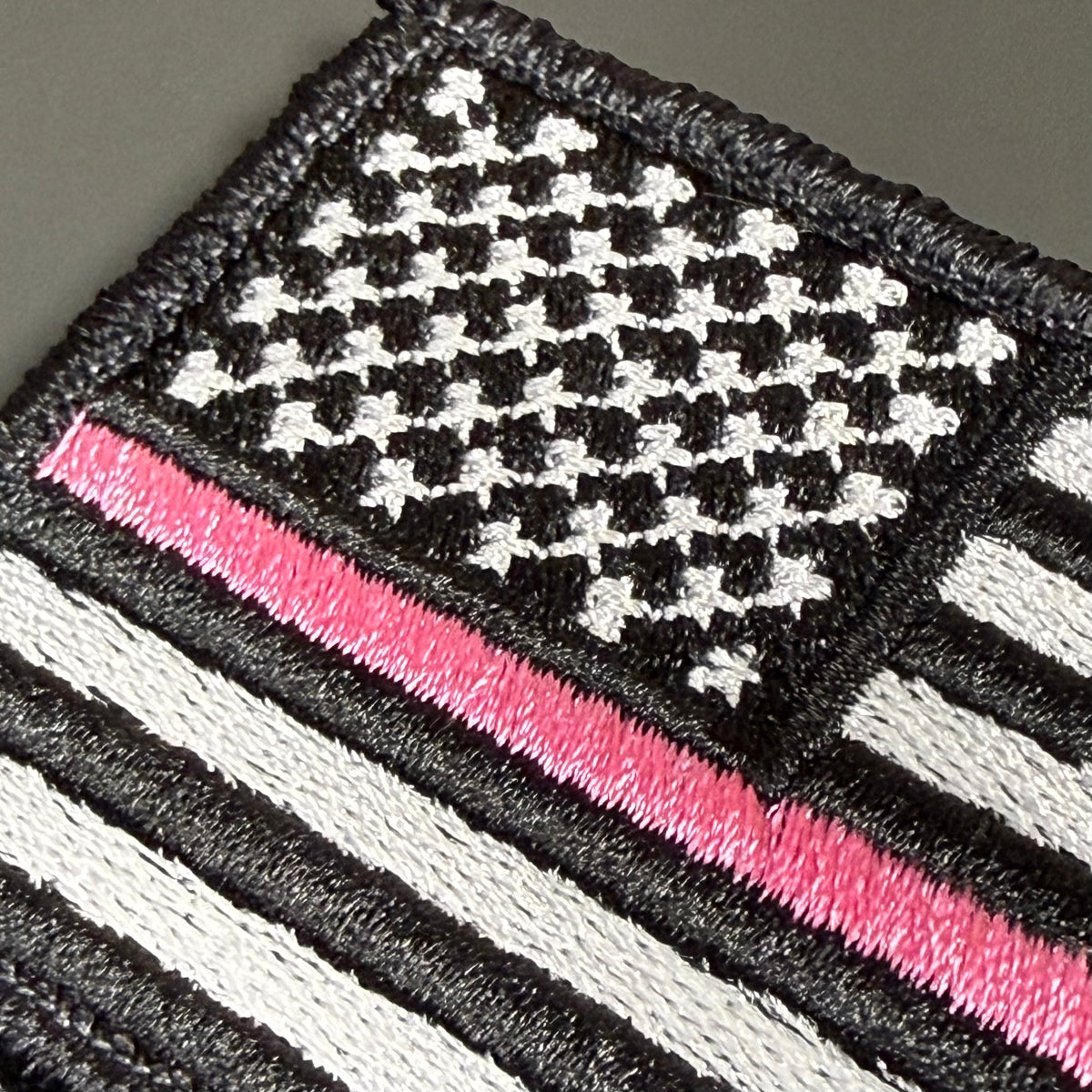 Breast Cancer Awareness Thin Pink Line American Flag Patch, 2x3.5" | Made in USA | VELCRO® Brand Hook Backing