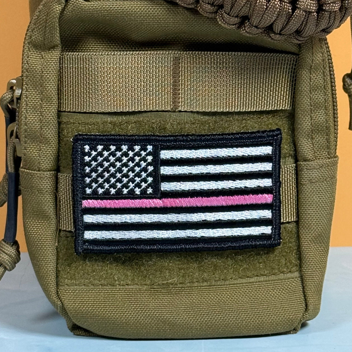 Breast Cancer Awareness Thin Pink Line American Flag Patch, 2x3.5" | Made in USA | VELCRO® Brand Hook Backing