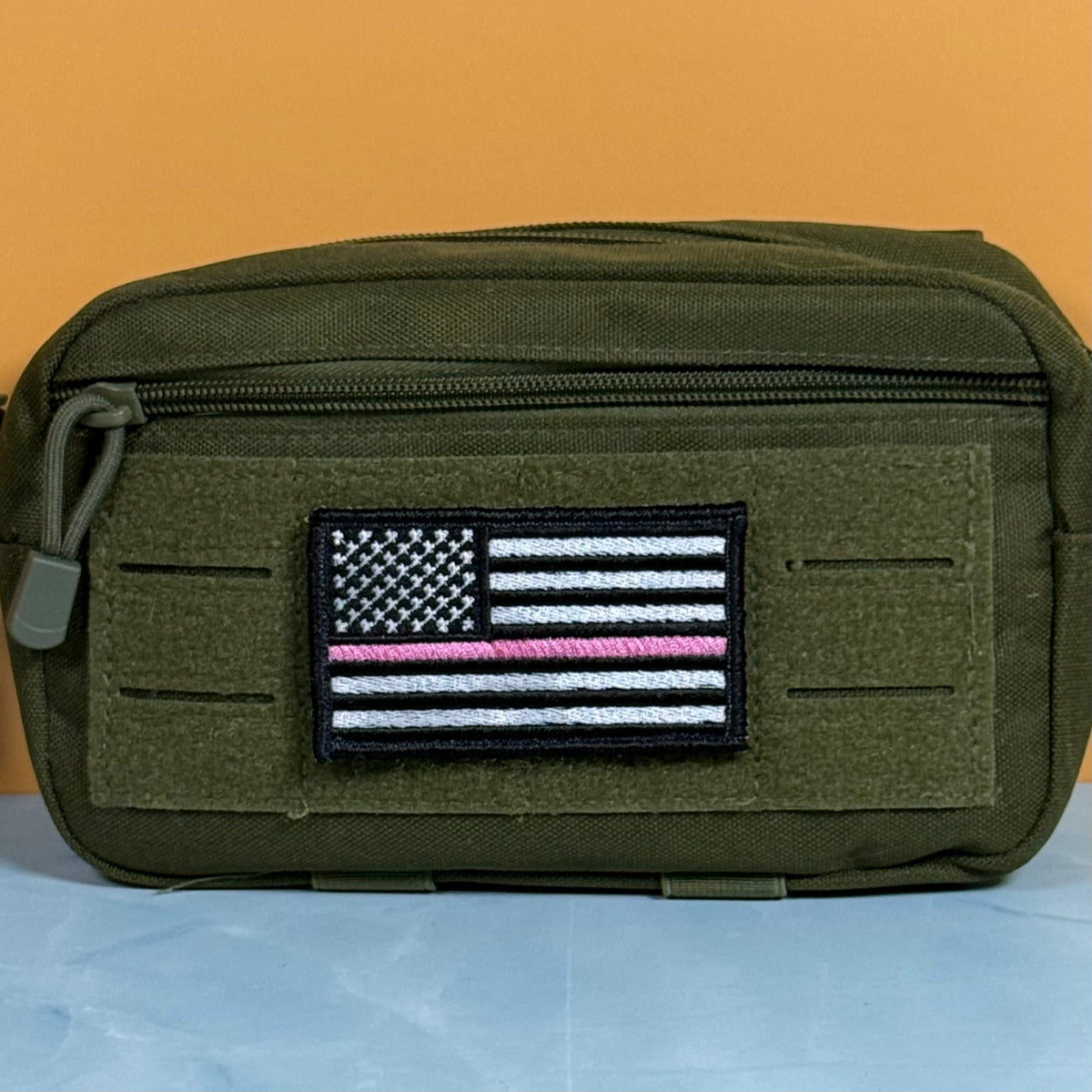 Breast Cancer Awareness Thin Pink Line American Flag Patch, 2x3.5" | Made in USA | VELCRO® Brand Hook Backing