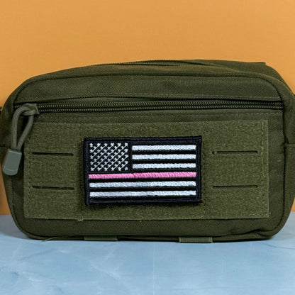 Breast Cancer Awareness Thin Pink Line American Flag Patch, 2x3.5" | Made in USA | VELCRO® Brand Hook Backing