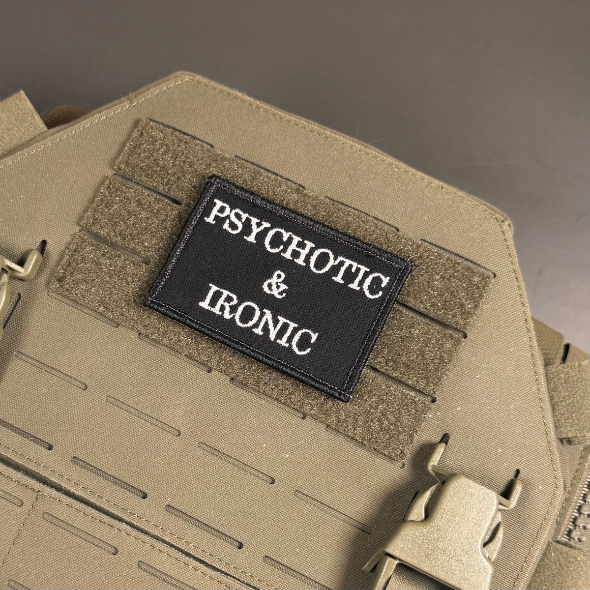 Psychotic and Ironic Funny Embroidered Morale Patch, 2x3" | VELCRO® Brand Hook Backing