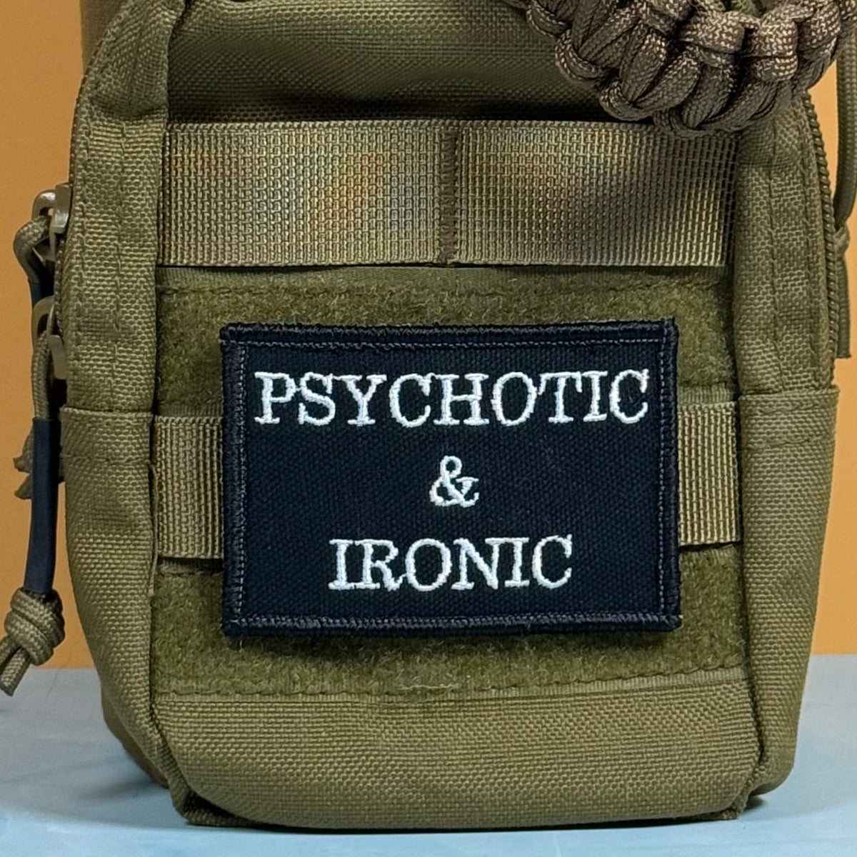 Psychotic and Ironic Funny Embroidered Morale Patch, 2x3" | VELCRO® Brand Hook Backing