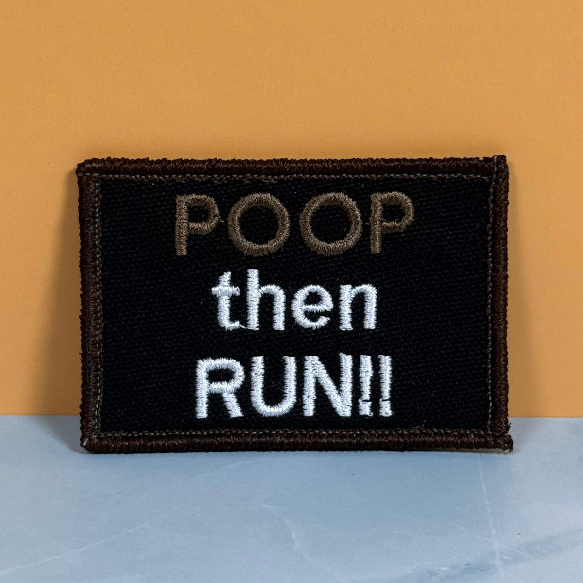 Poop Then Run Funny Morale Patch, 2x3" | Made in USA | VELCRO® Brand Hook Backing