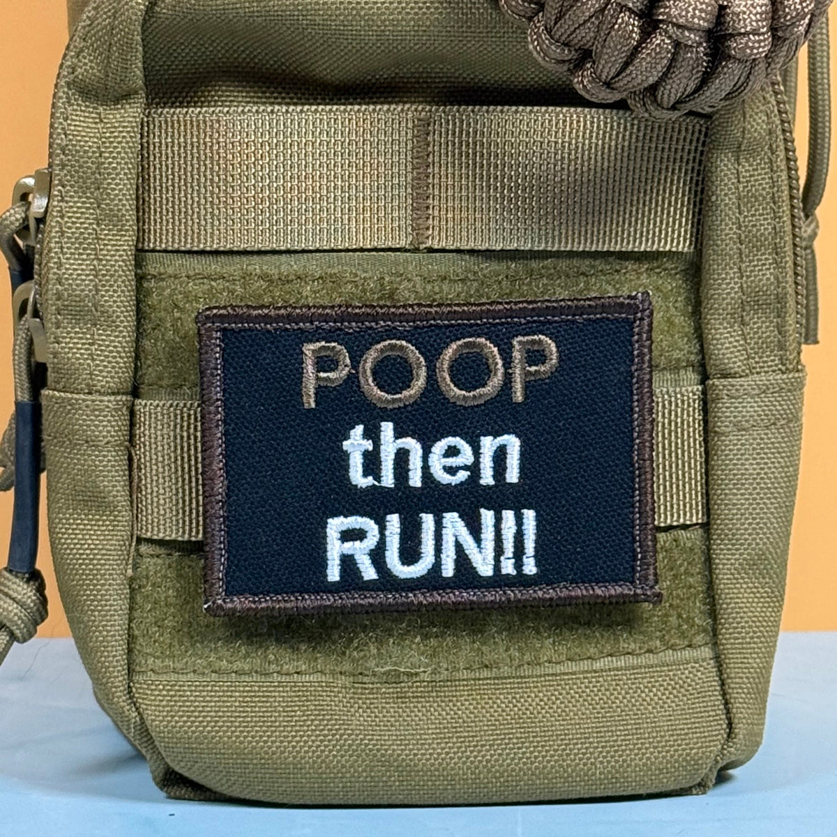 Poop Then Run Funny Morale Patch, 2x3" | Made in USA | VELCRO® Brand Hook Backing