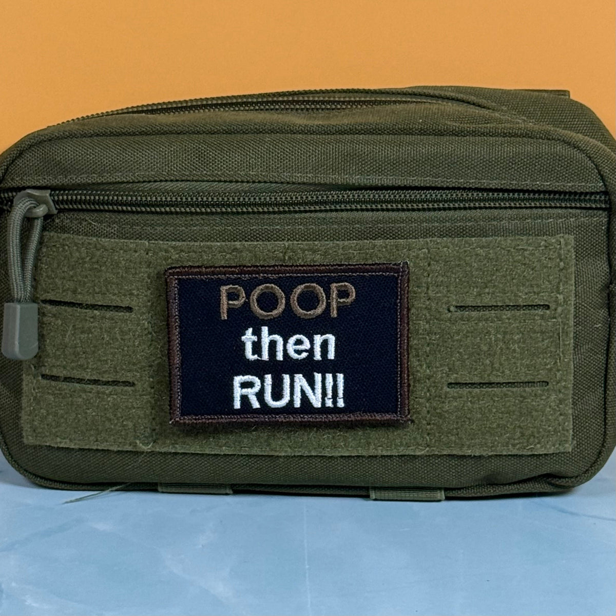 Poop Then Run Funny Morale Patch, 2x3" | Made in USA | VELCRO® Brand Hook Backing