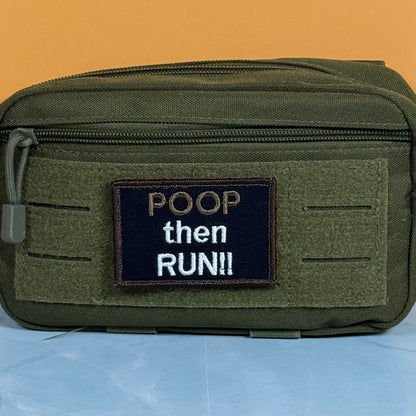 Poop Then Run Funny Morale Patch, 2x3" | Made in USA | VELCRO® Brand Hook Backing